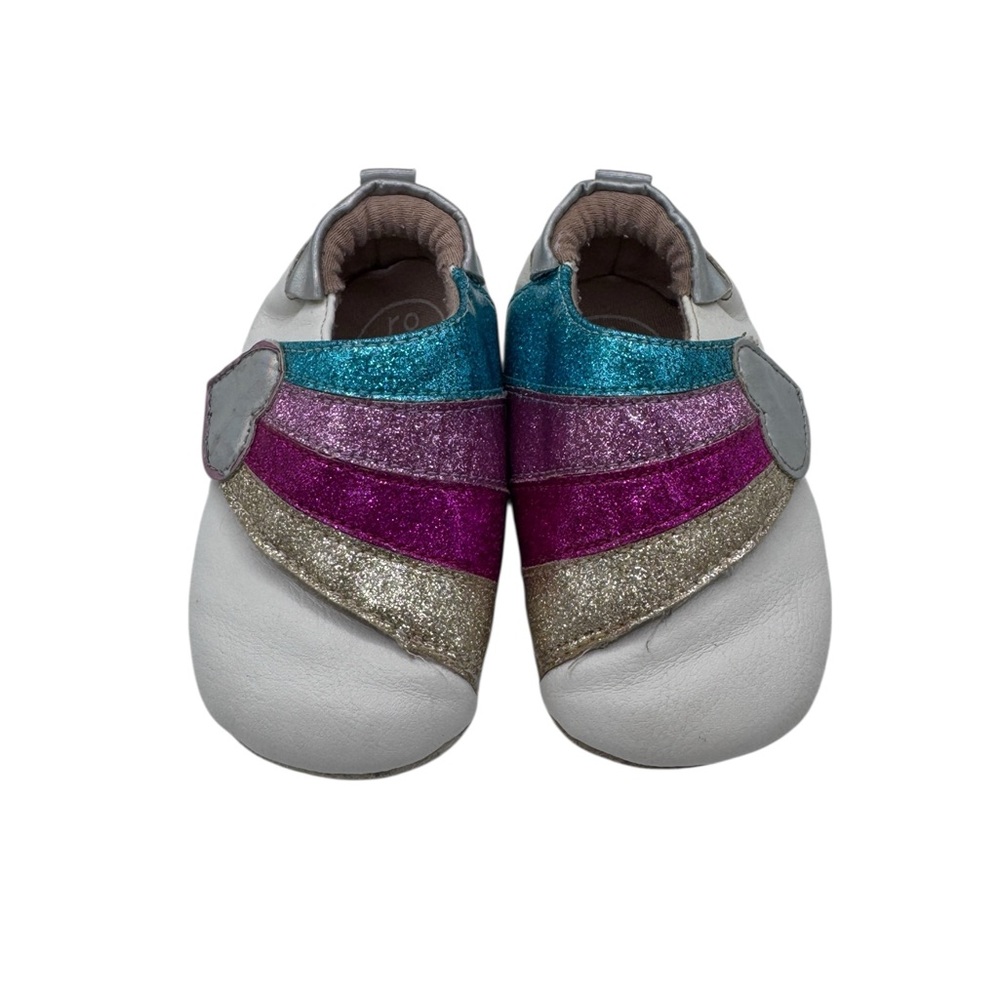 Ro+Me Glittery Striped Baby Shoes - Blue, Pink, Gold - Size 6-12 Months